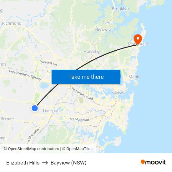 Elizabeth Hills to Bayview (NSW) map
