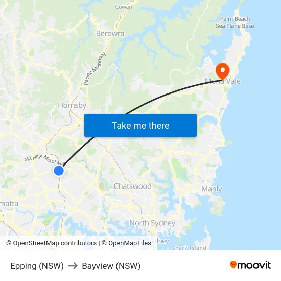 Epping (NSW) to Bayview (NSW) map