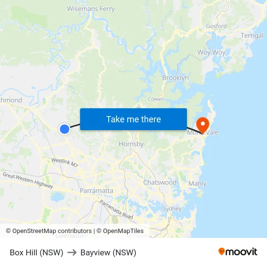 Box Hill (NSW) to Bayview (NSW) map
