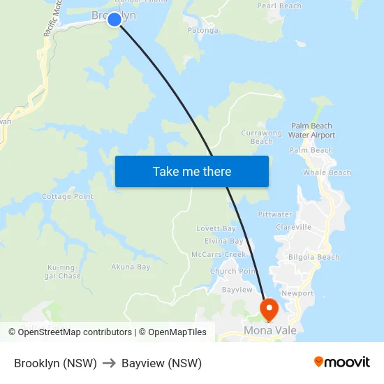 Brooklyn (NSW) to Bayview (NSW) map