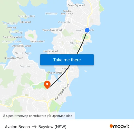Avalon Beach to Bayview (NSW) map