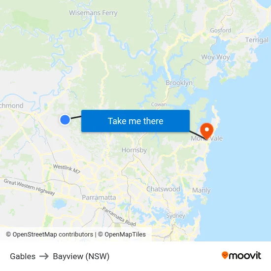 Gables to Bayview (NSW) map