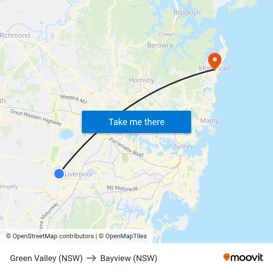Green Valley (NSW) to Bayview (NSW) map