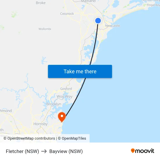 Fletcher (NSW) to Bayview (NSW) map