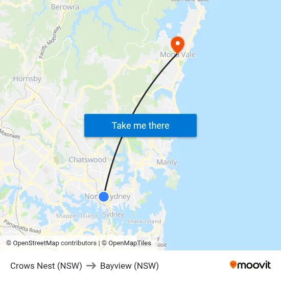 Crows Nest (NSW) to Bayview (NSW) map