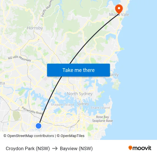 Croydon Park (NSW) to Bayview (NSW) map
