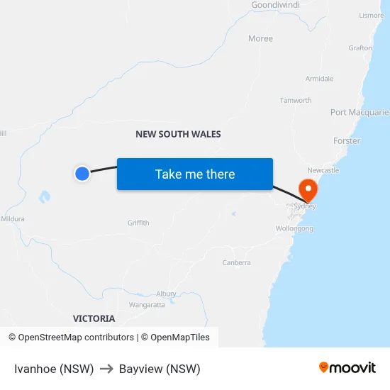 Ivanhoe (NSW) to Bayview (NSW) map