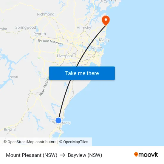 Mount Pleasant (NSW) to Bayview (NSW) map