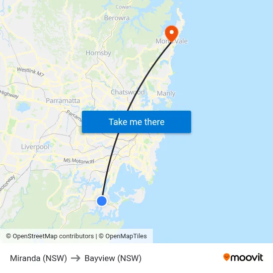 Miranda (NSW) to Bayview (NSW) map