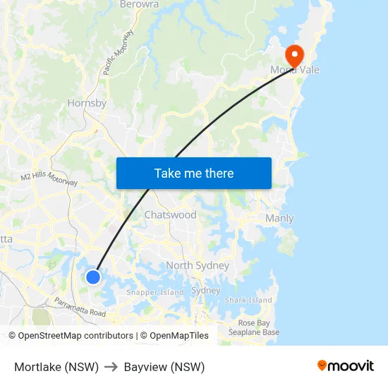 Mortlake (NSW) to Bayview (NSW) map