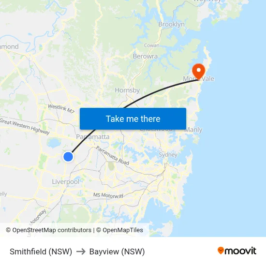 Smithfield (NSW) to Bayview (NSW) map