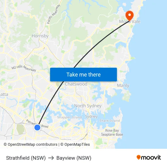 Strathfield (NSW) to Bayview (NSW) map