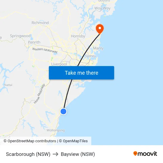 Scarborough (NSW) to Bayview (NSW) map