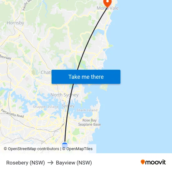 Rosebery (NSW) to Bayview (NSW) map