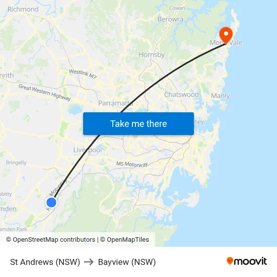 St Andrews (NSW) to Bayview (NSW) map