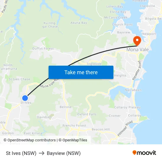 St Ives (NSW) to Bayview (NSW) map
