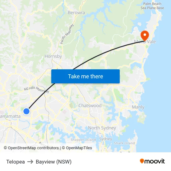 Telopea to Bayview (NSW) map