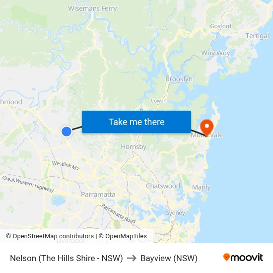 Nelson (The Hills Shire - NSW) to Bayview (NSW) map