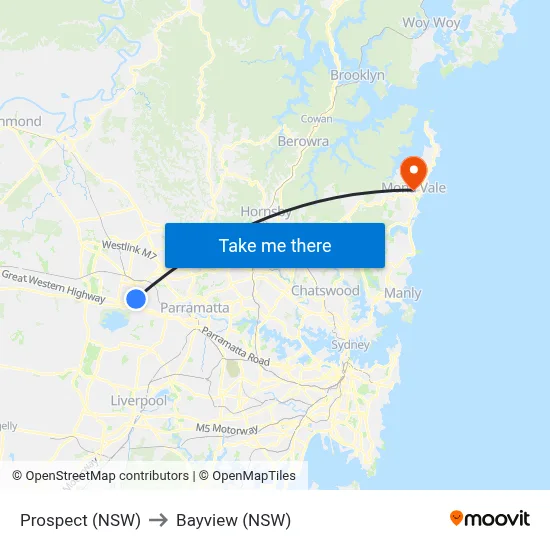 Prospect (NSW) to Bayview (NSW) map