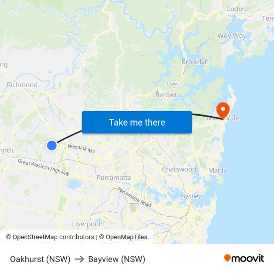 Oakhurst (NSW) to Bayview (NSW) map