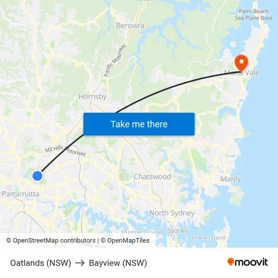 Oatlands (NSW) to Bayview (NSW) map