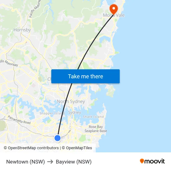 Newtown (NSW) to Bayview (NSW) map