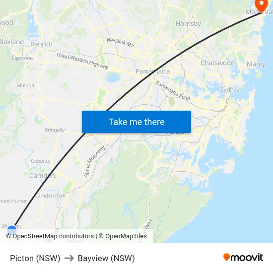Picton (NSW) to Bayview (NSW) map