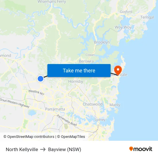 North Kellyville to Bayview (NSW) map