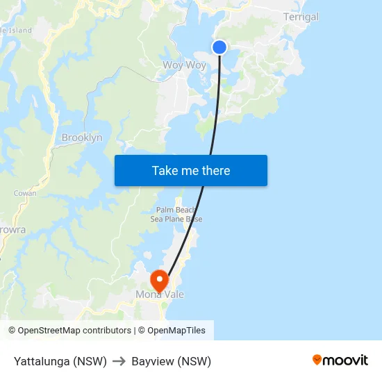 Yattalunga (NSW) to Bayview (NSW) map