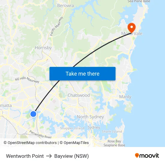 Wentworth Point to Bayview (NSW) map
