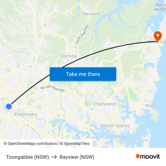 Toongabbie (NSW) to Bayview (NSW) map