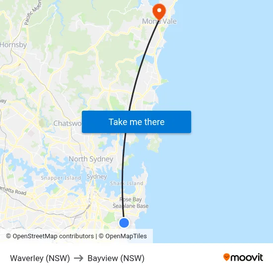 Waverley (NSW) to Bayview (NSW) map