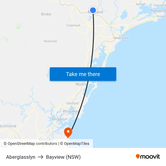 Aberglasslyn to Bayview (NSW) map