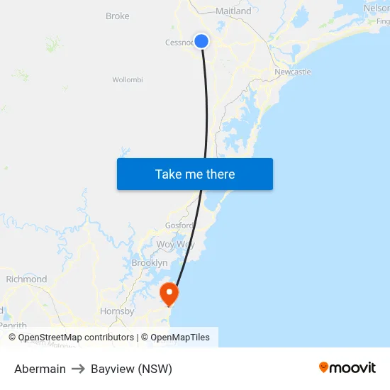 Abermain to Bayview (NSW) map