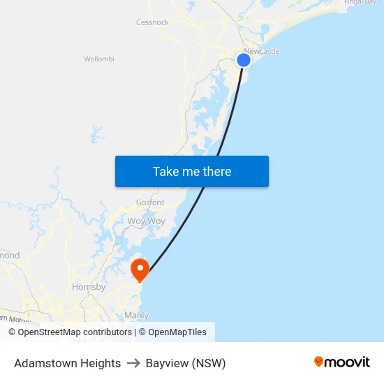 Adamstown Heights to Bayview (NSW) map