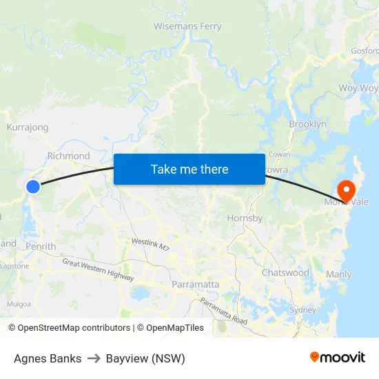 Agnes Banks to Bayview (NSW) map