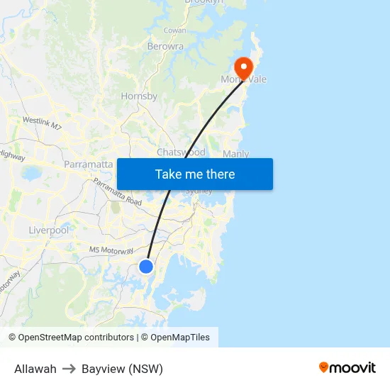 Allawah to Bayview (NSW) map