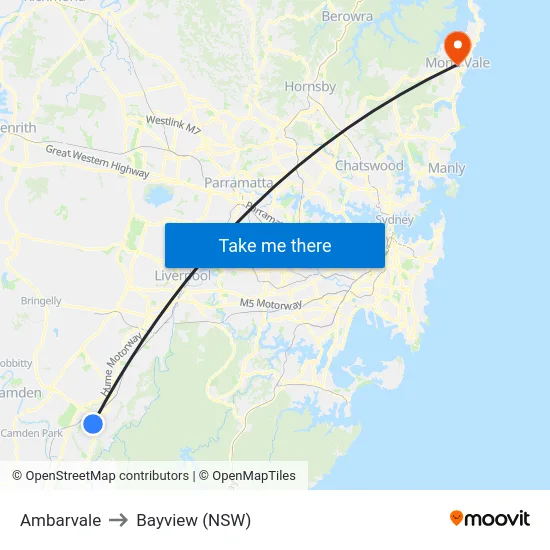 Ambarvale to Bayview (NSW) map