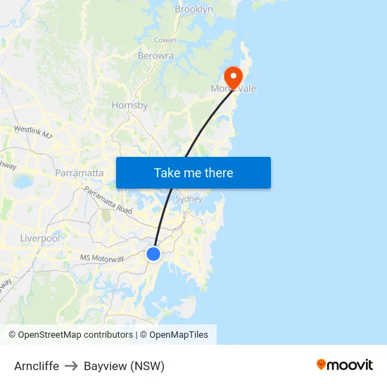 Arncliffe to Bayview (NSW) map
