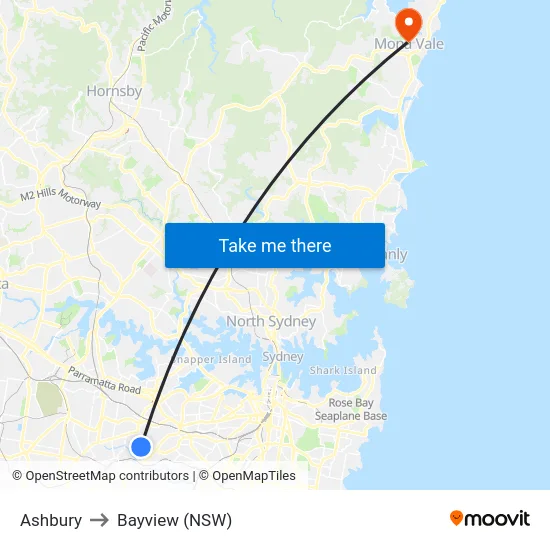 Ashbury to Bayview (NSW) map