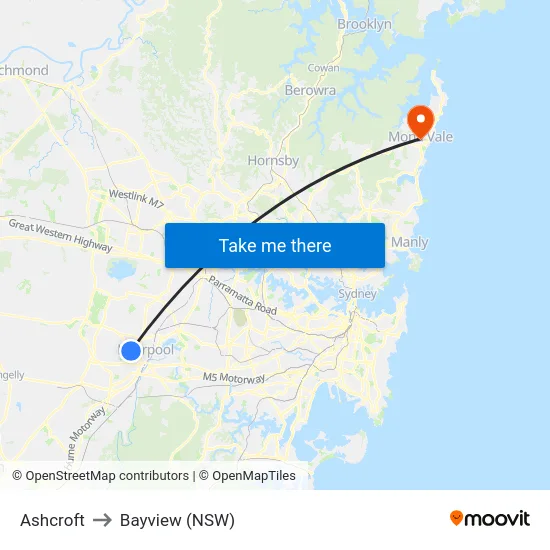 Ashcroft to Bayview (NSW) map