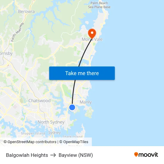 Balgowlah Heights to Bayview (NSW) map