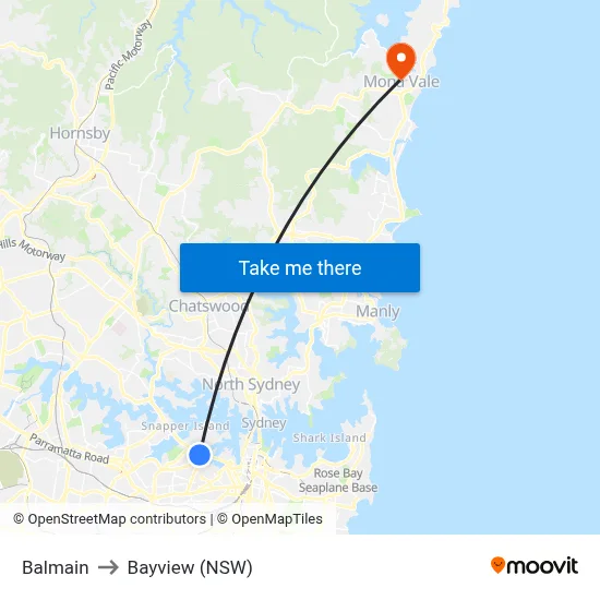 Balmain to Bayview (NSW) map