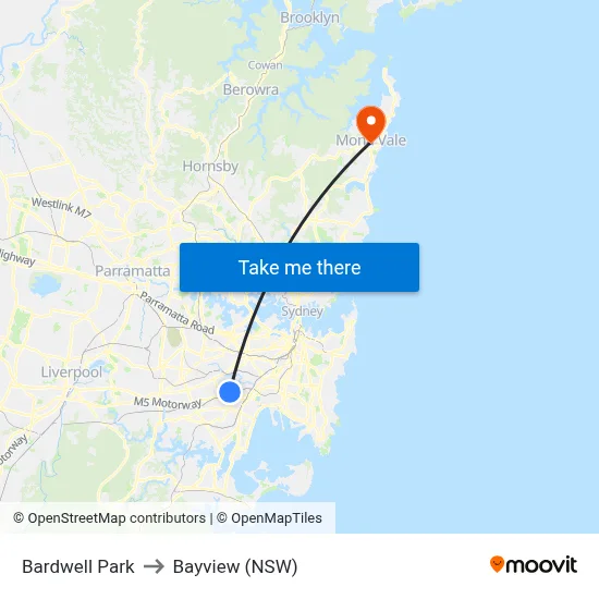 Bardwell Park to Bayview (NSW) map