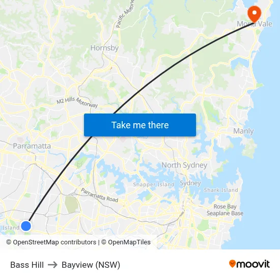 Bass Hill to Bayview (NSW) map