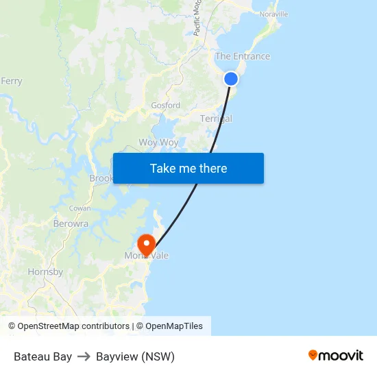 Bateau Bay to Bayview (NSW) map