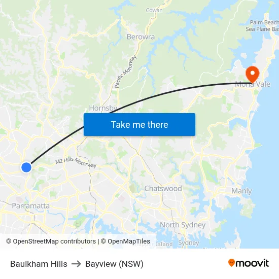 Baulkham Hills to Bayview (NSW) map