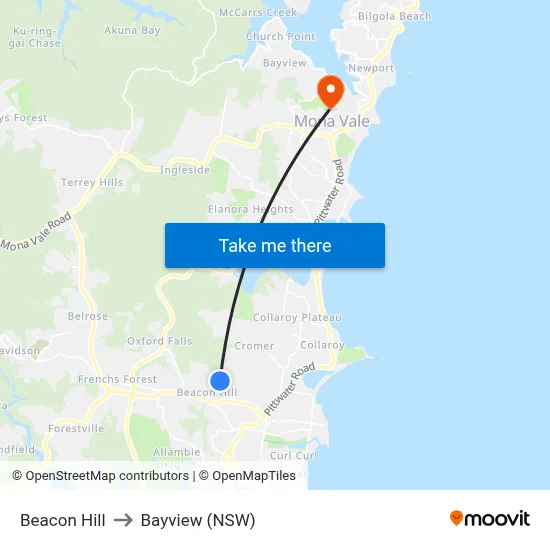 Beacon Hill to Bayview (NSW) map