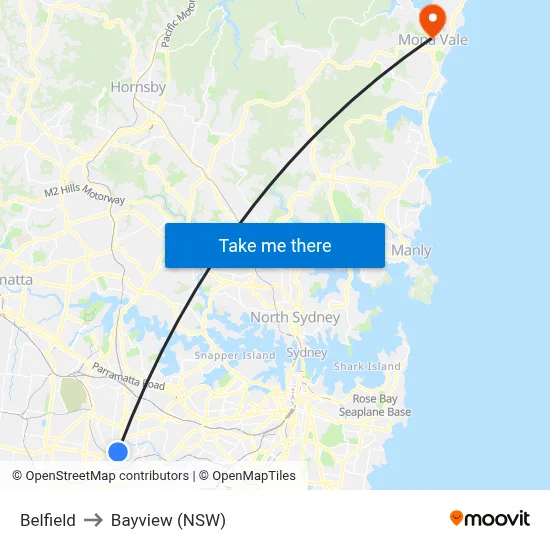 Belfield to Bayview (NSW) map