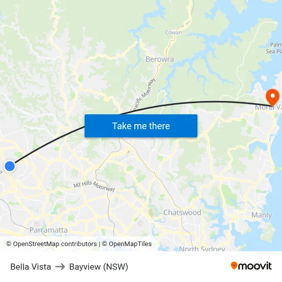 Bella Vista to Bayview (NSW) map